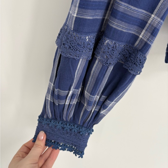 Free People Darling Diana Blue Printed Lace-Trim Top - Picture 5 of 12